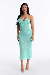 Scarlett Crochet Swim Cover Up Halter Midi Dress - Turquoise
