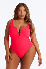 Running At The Beach V Wire 1 Piece Swimsuit - Red
