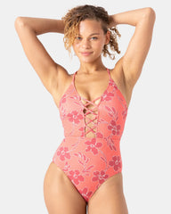 Garden Twirl Plunge Lattice Front One Piece Swimsuit