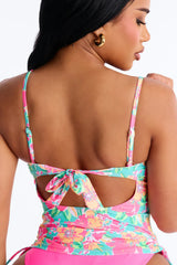 Suzette Tankini Floral Molded Cup 2 Piece Bikini - Hot Pink/combo