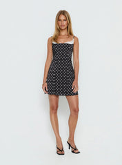 Renaissance Corset Lace Mini Dress Black / White Polka Dot