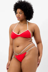 Layla Textured String Bikini Bottom - Flame