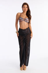 Aya Leopard 3 Piece Bikini Mesh Skirt Set - Brown/combo