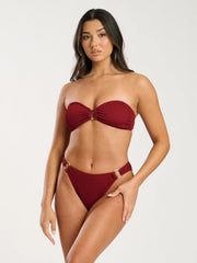 Sunset Ring Detail Bikini Bottoms in Burgundy