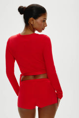 Cuddle Knit Booty Shorts - Cherry