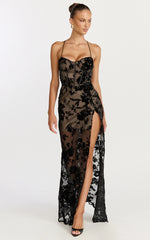 Violeta Maxi Dress - Corset Front Burnout Dress in Black