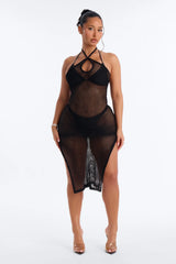 Tans And More Crochet Keyhole Midi Swim Cover Up Dress - Black