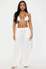 Keep It Simple Gauze Cover Up Cargo Pants - White