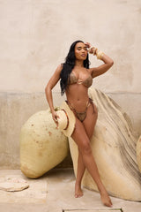 Malibu Cowgirl Hardware Faux Leather 2 Piece Bikini - Camel