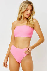 Jenna Ribbed Bandeau Bikini Top - Pink Punch
