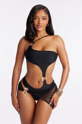 Symone Hardware Cutout 1 Piece Monokini & Skirt Set - Black
