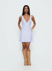 Nellie Mini Dress Blue / Brown Polka Dot