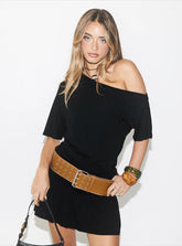 Haylo Off Shoulder Drape Mini Dress Black