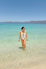 Summer Charm Snake Hardware Strapless 1 Piece Swimsuit - White
