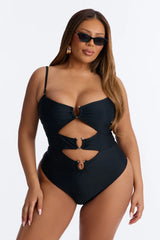 Mimosas By The Pool U Wire Cut Out 1 Piece Swimsuit - Black