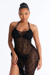 Jocelyn Crochet V-Neck Swim Cover Up Dress - Black