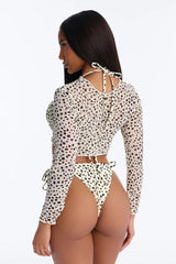 Tropic Like It's Hot Sheer Top Leopard 3 Piece Bikini Set - White/combo
