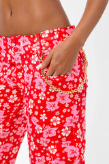 Chilli Satin Floral Cargo Pant - Coconut Girl