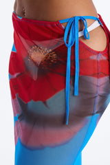 Blue Lagoon Floral Mesh Cover Up Skirt - Blue/combo