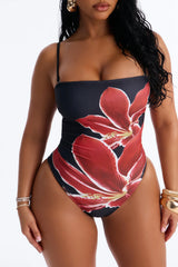 Nelissa Floral 1 Piece Strapless Swimsuit - Black/Red
