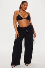Keep It Simple Gauze Cover Up Cargo Pants - Black