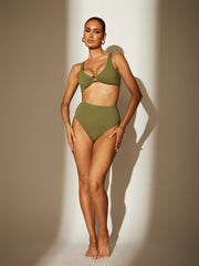 Flamenco High Waisted Bikini Bottoms in Khaki Zebra