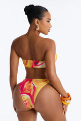 Sweet Escape 1 Piece Bandeau Bikini Mesh Sarong Set - Yellow/combo