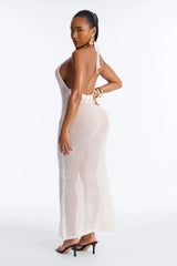 Mira Crochet Swim Halter Cover Up Maxi Dress - White
