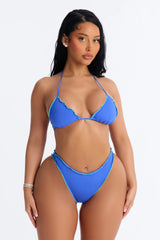 Sunset Moment Contrast Stitching 2 Piece Bikini - Blue