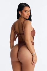 On The Bright Side 1 Piece High Cut Belted Swimsuit - Brown