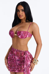 At The Beach Bar Sheer Snake Swim Cover Up Mini Skirt - Pink/combo