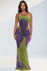 Hawaiian Sun Flower Mesh Cover Up Maxi Dress - Green/combo