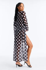 Kaia Polka Dot 1 Piece Swimsuit Kimono Set - Black/combo