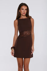 Sleek Lace Panel Bodycon Mini Dress Brown