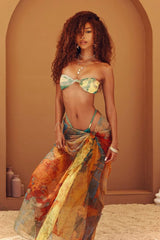 Mina Bandeau Halter Chiffon Sarong 3 Piece Bikini Set - Yellow/combo