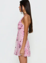Steffie Beaded Backless Mini Dress Pink