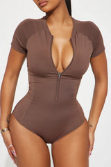 Zip It Up 1 Piece Swimsuit - Mocha