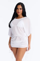 Cozy Up Summer Morning Side Ruching Swim Cover Up Dress - White