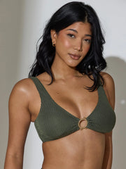 Binos Ring Detail Bikini Top in Khaki