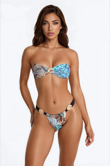 Beach With Me Animal Print 2 Piece Strapless Bikini Set - Multi Color
