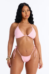 Always With Me Embroidery Floral Lace 3 Piece Bikini Skirt Set - Pink