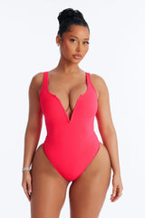 Running At The Beach V Wire 1 Piece Swimsuit - Red