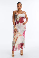 Ruth Floral Scoop Neck Low Back Swim Cover Up Maxi Dress - Purple/combo