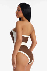 Sunny Days Colorblock Hardware Strapless 1 Piece Swimsuit - Brown/combo