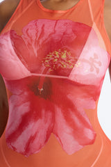 Floral Fantasy Sheer Swim Cover Up Dress - Orange