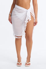 Summer Behavior Cover Up Tassel Sarong - White