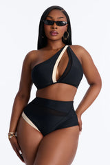 Marie One Shoulder Contrast 2 Piece Bikini - Black/White
