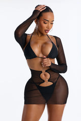 Find Your Groove Mesh Swim Cover Up Mini Dress - Black