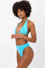 Harlow Terry Halter Bikini Top - Blue Isle