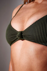 Vista Crinkle Knot Front Bikini Top in Khaki